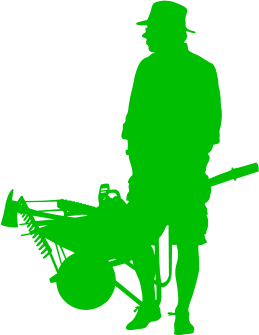 Grüner Gärtner mit Schuppkarre, als Umriss
